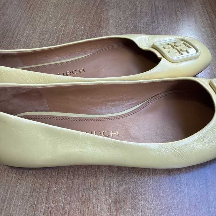 Tory Burch Georgia Ballet Flats Yellow Leather Square Toe Uk 8.5 Us 11 New image 7