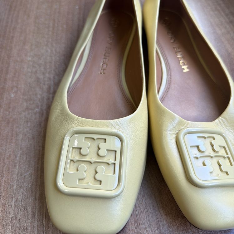 Tory Burch Georgia Ballet Flats Yellow Leather Square Toe Uk 8.5 Us 11 New image 1