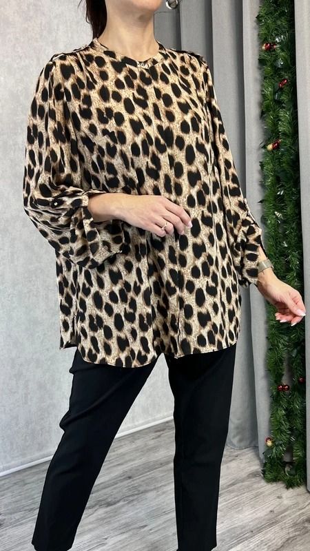Bluzka szyfonowa w panterkowy print koszulowy fason z długim rękawem rozmiar 52 plus size 5