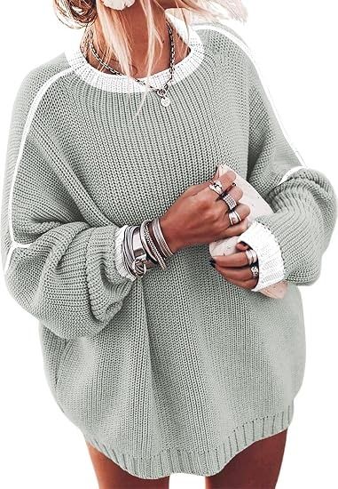 Grey Knit Sweater With White Cuffs And Collar image 4