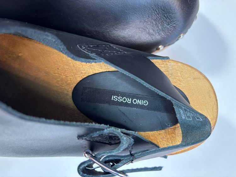 Gino Rossi Black Leather Clogs With Wooden Sole image 5