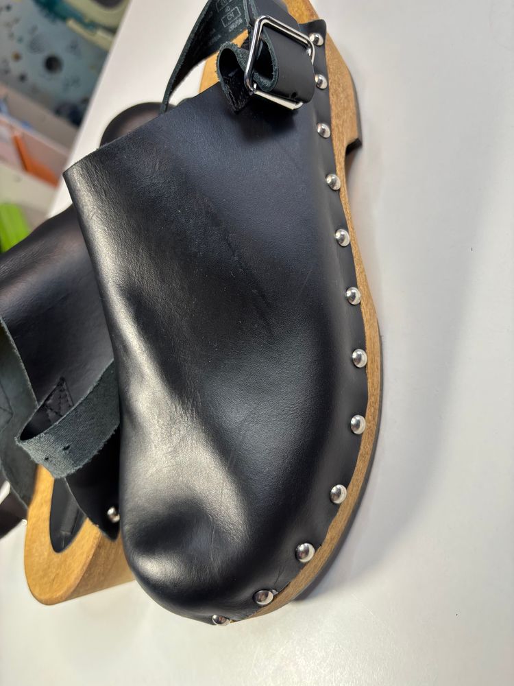 Gino Rossi Black Leather Clogs With Wooden Sole image 4