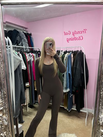 Chocolate long sleeve flared scrunch bum jumpsuit