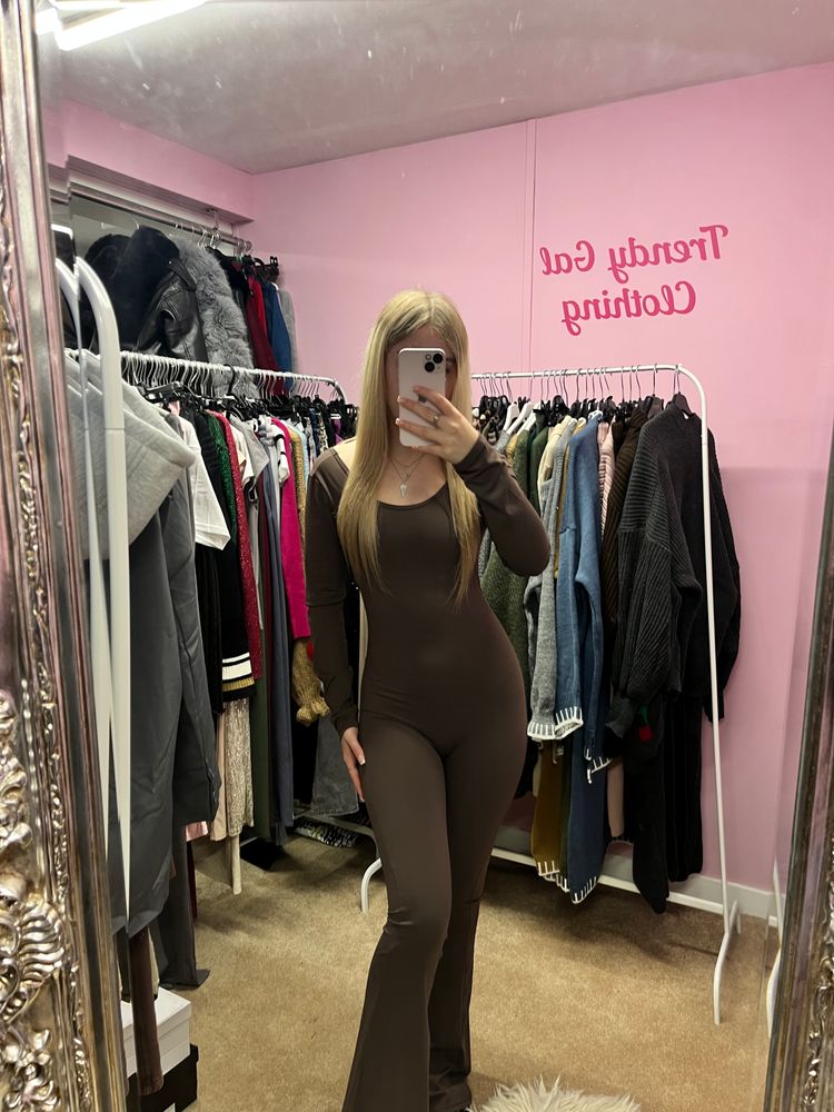 Chocolate long sleeve flared scrunch bum jumpsuit  3