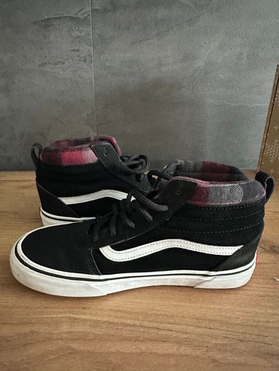 Buty Vans Sk8-Hi Youth – czarne trampki wysokie w kratkę 7
