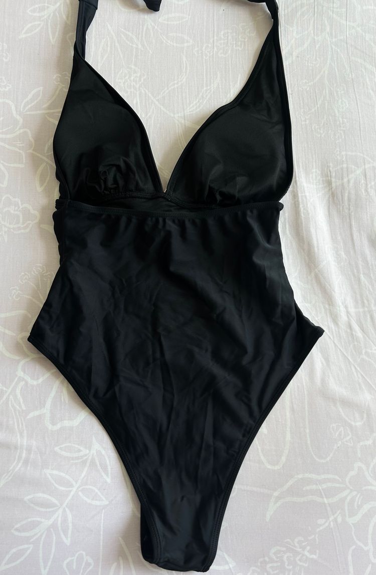 Black One-Piece Swimsuit With Starfish Embellishment And Matching Black Mesh Sarong Skirt image 9
