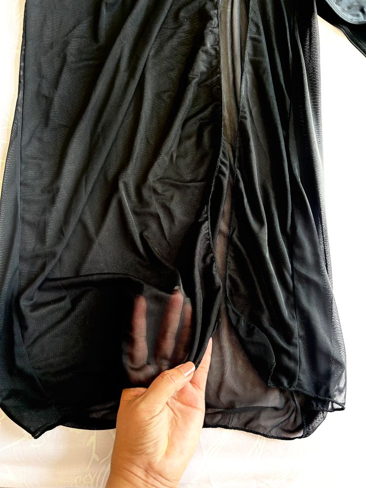 Black One-Piece Swimsuit With Starfish Embellishment And Matching Black Mesh Sarong Skirt image 3