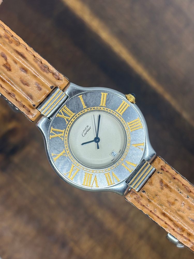 Cartier Must 21 – Two-Tone Roman Bezel – Leather Strap