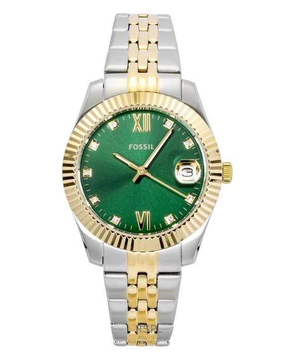 Fossil Scarlette Two Tone Stainless Steel Crystal Accents Green Dial Quartz ES5388 Women's Watch image 1