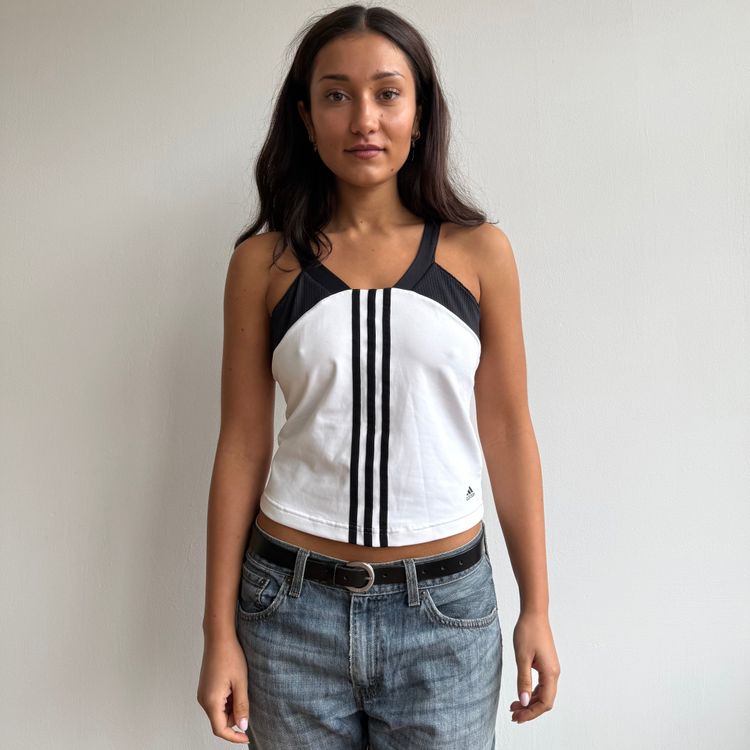 White Adidas 3 stripe top - Size S-M image 1