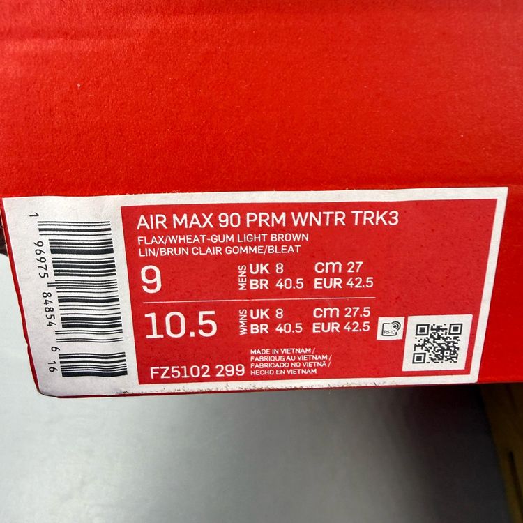 Nike Air Max 90 Size UK 8 Premium Winter Wheat Flax Gum Mens Trainers FZ5102-299 imagen 5