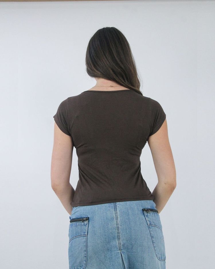 gilmore girls | medium brown tie front cap sleeve top image 2