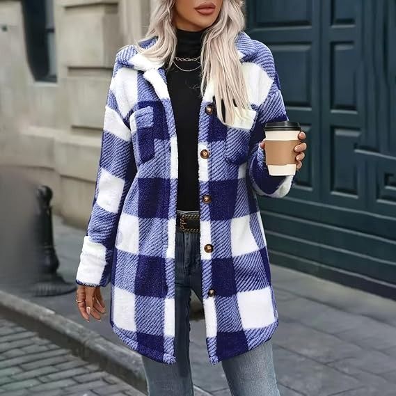 Immagine di Blue And White Checkered Fleece Jacket 2