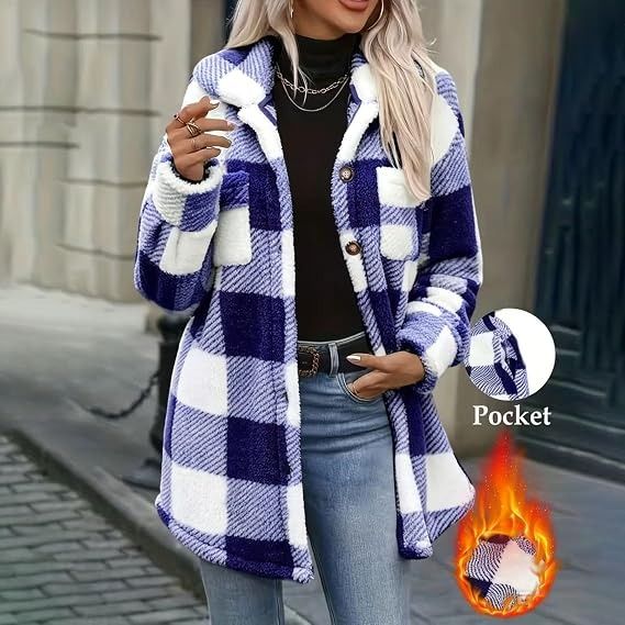 Immagine di Blue And White Checkered Fleece Jacket 3