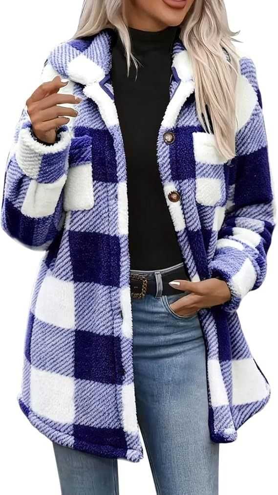 Blue And White Checkered Fleece Jacket image 1