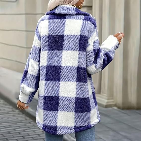 Immagine di Blue And White Checkered Fleece Jacket 5