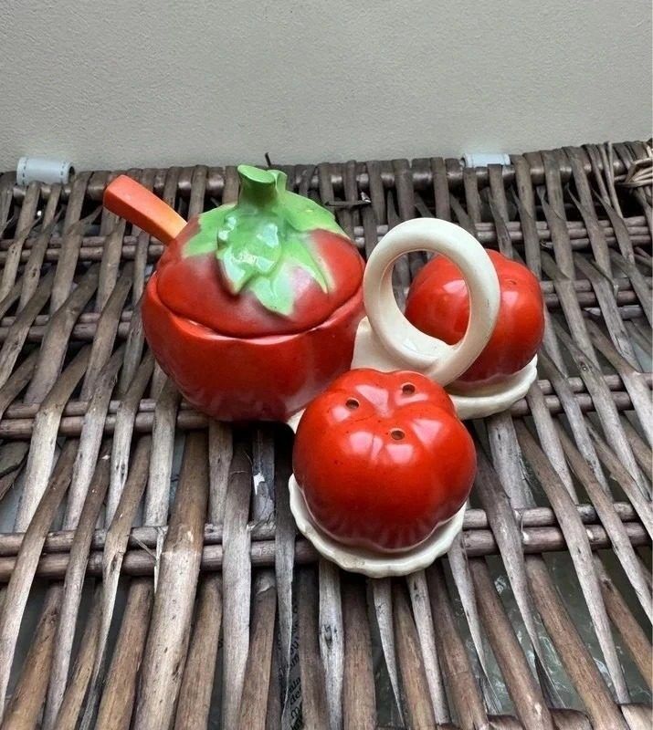 Ceramic Tomato-Shaped Condiment Set With Spoon image 1