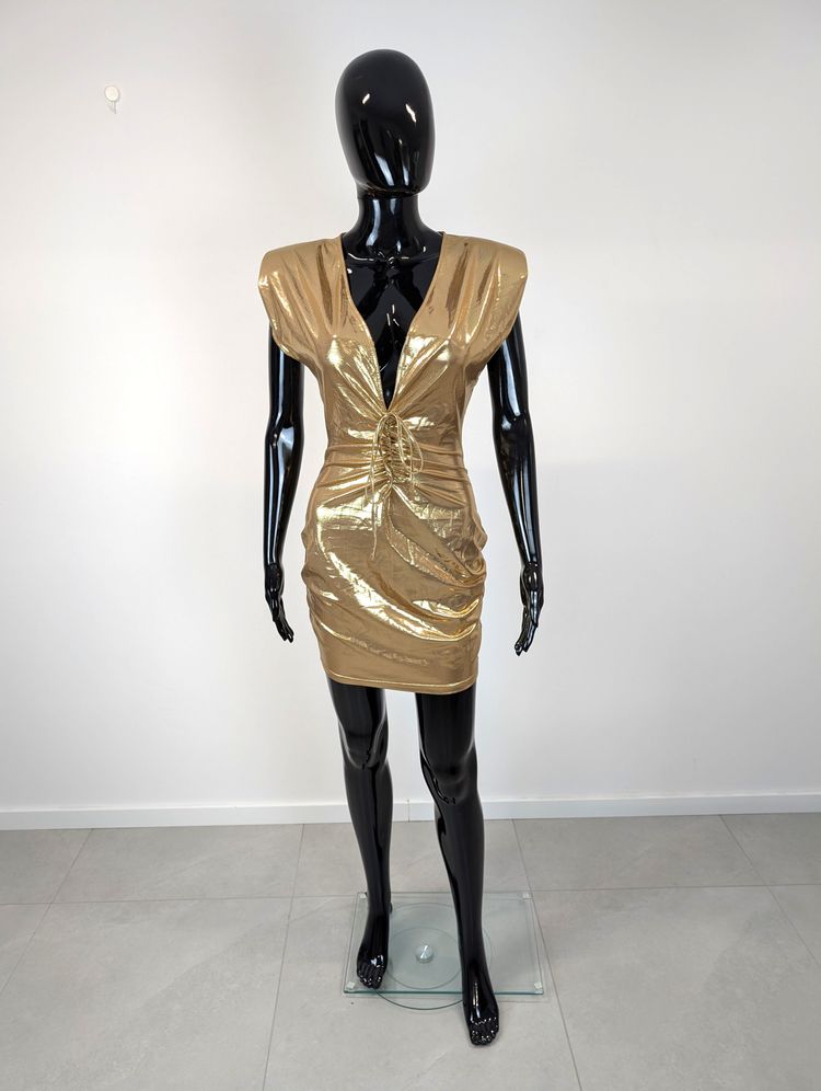 Gold Metallic Ruched Mini Dress 4