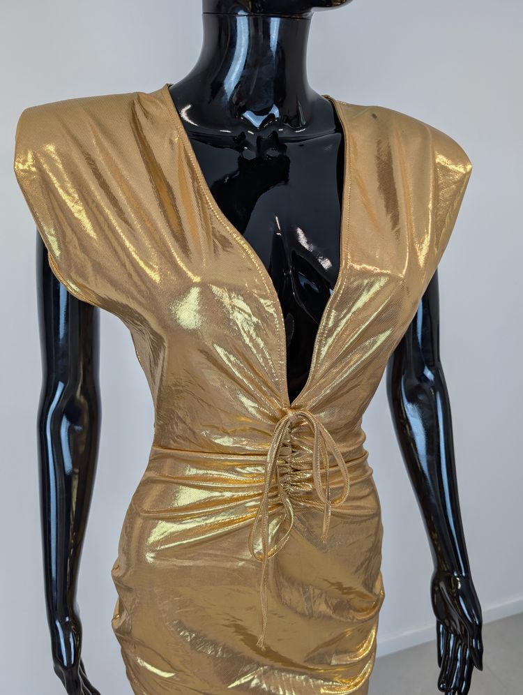 Gold Metallic Ruched Mini Dress 2