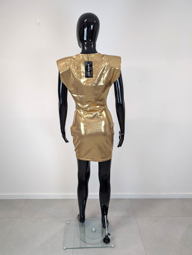Gold Metallic Ruched Mini Dress 3