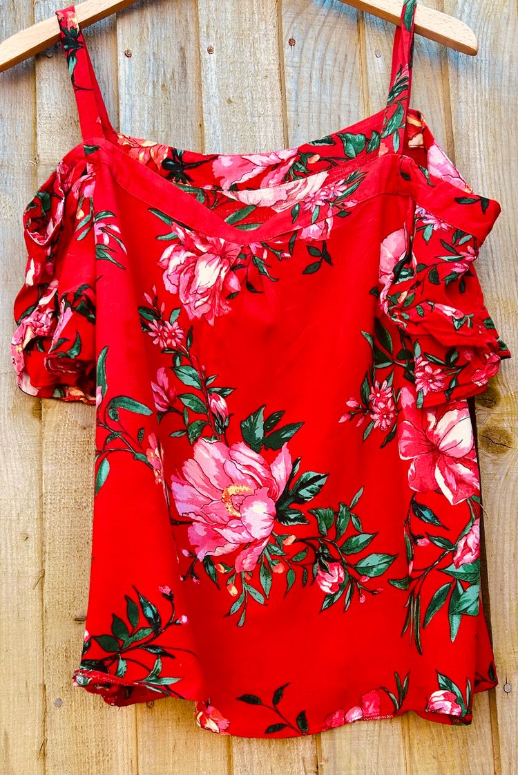 Dorothy Perkins Floral Print Red Cold Shoulder Top
