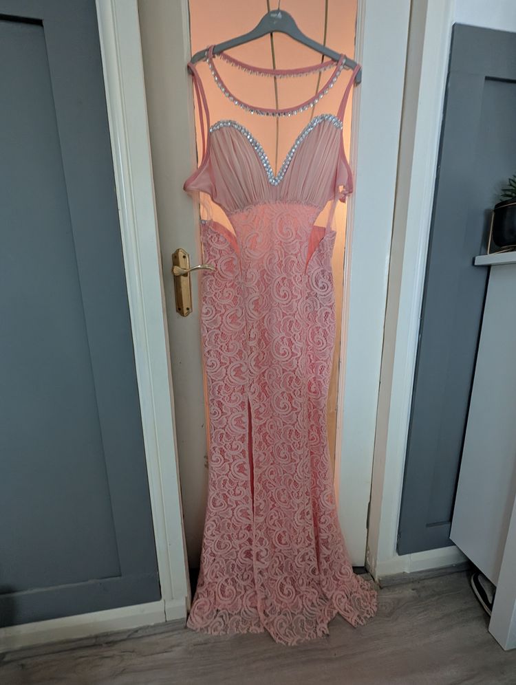 BNWT- Pink Lace Evening Dress With Rhinestone Details