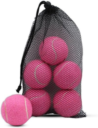 Pink Tennis Balls Set With Black Mesh Bag