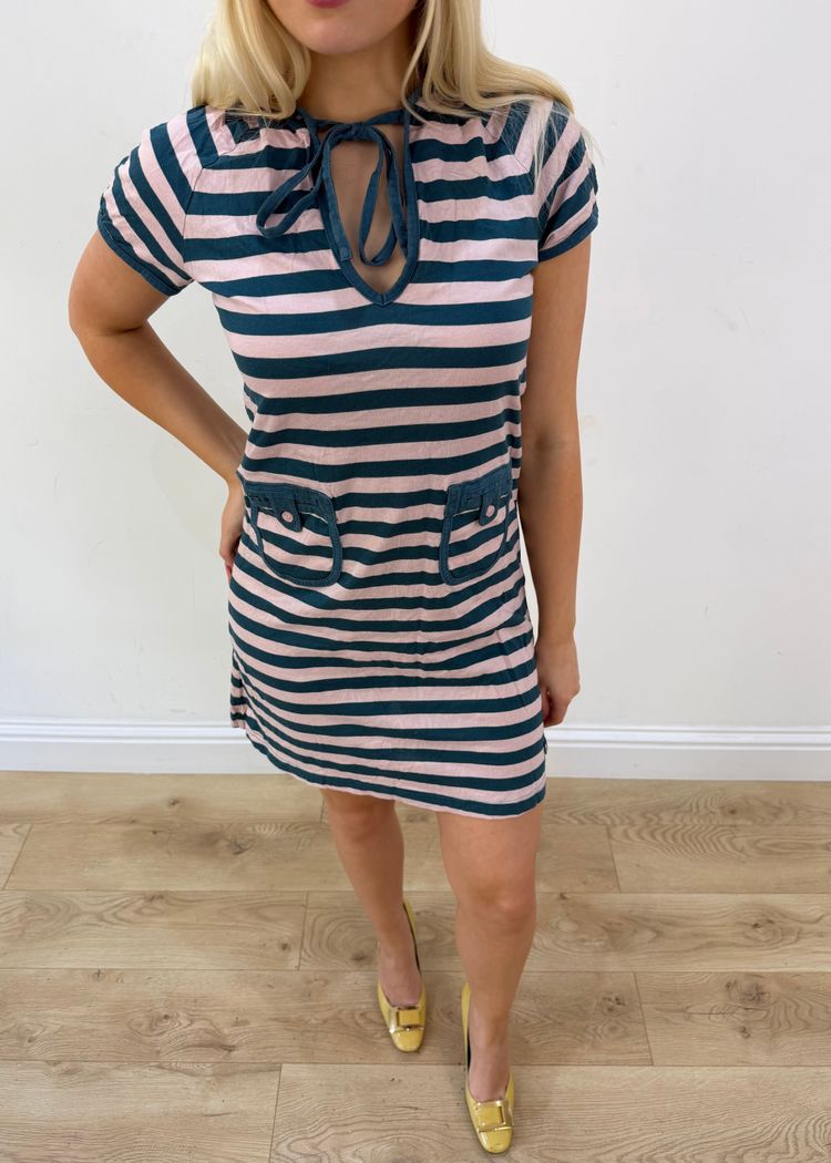 small pink and teal adidas stripy hooded mini dress image 5