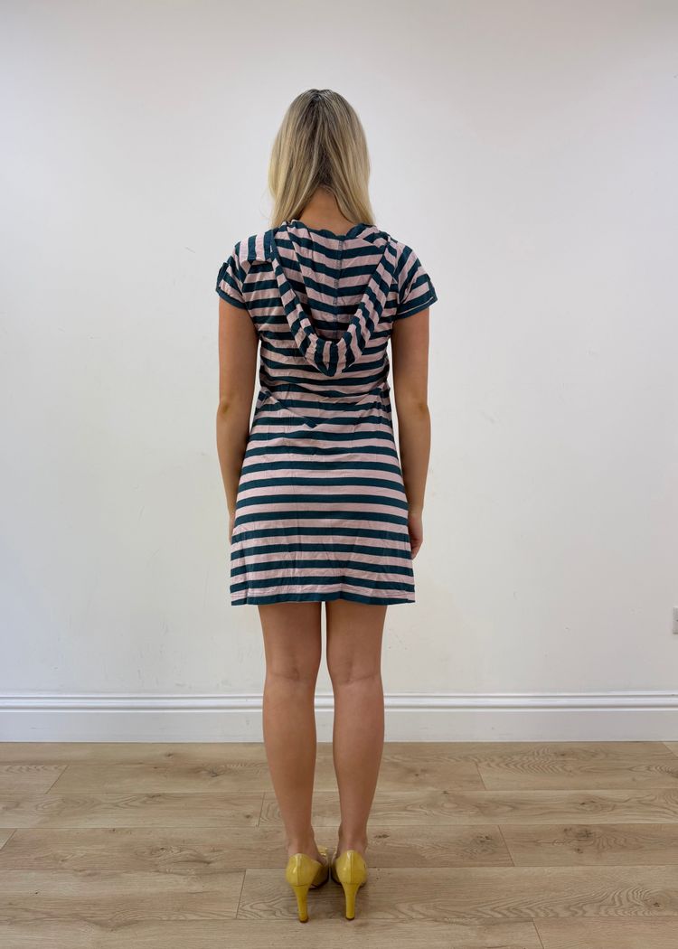 small pink and teal adidas stripy hooded mini dress image 7