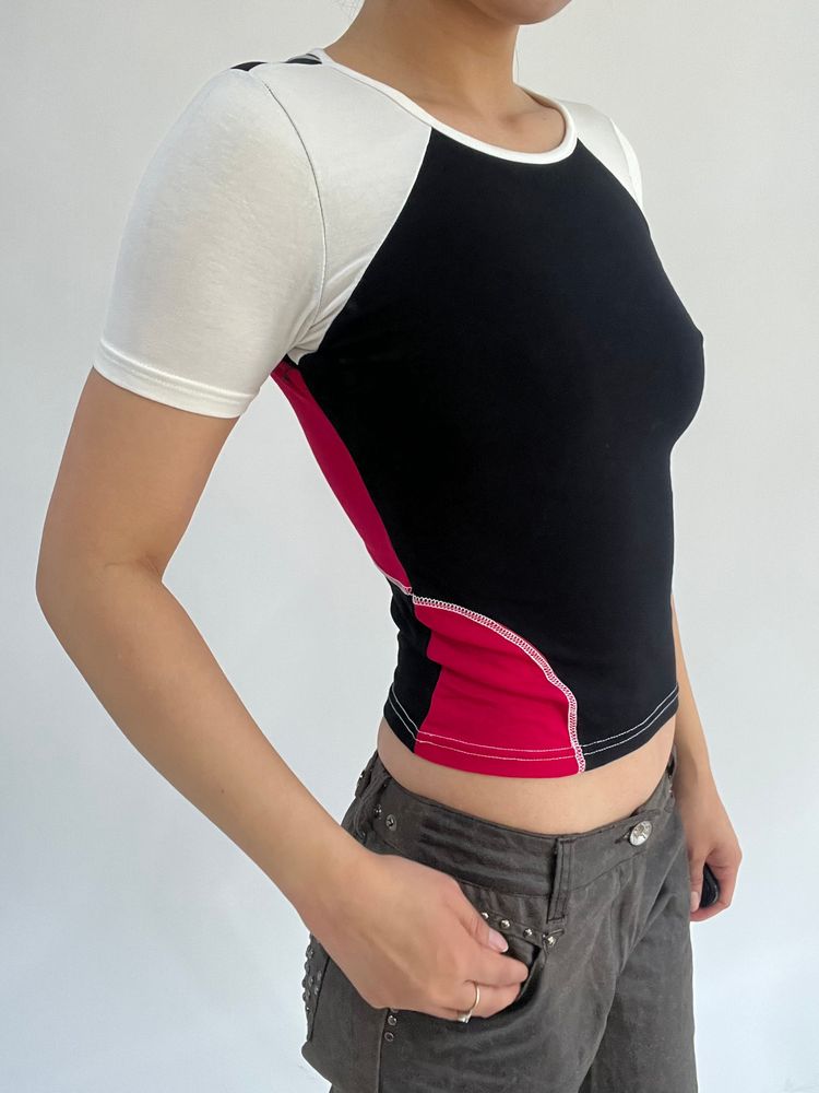 ‼️ | small white pink black splicing t-shirt top 7