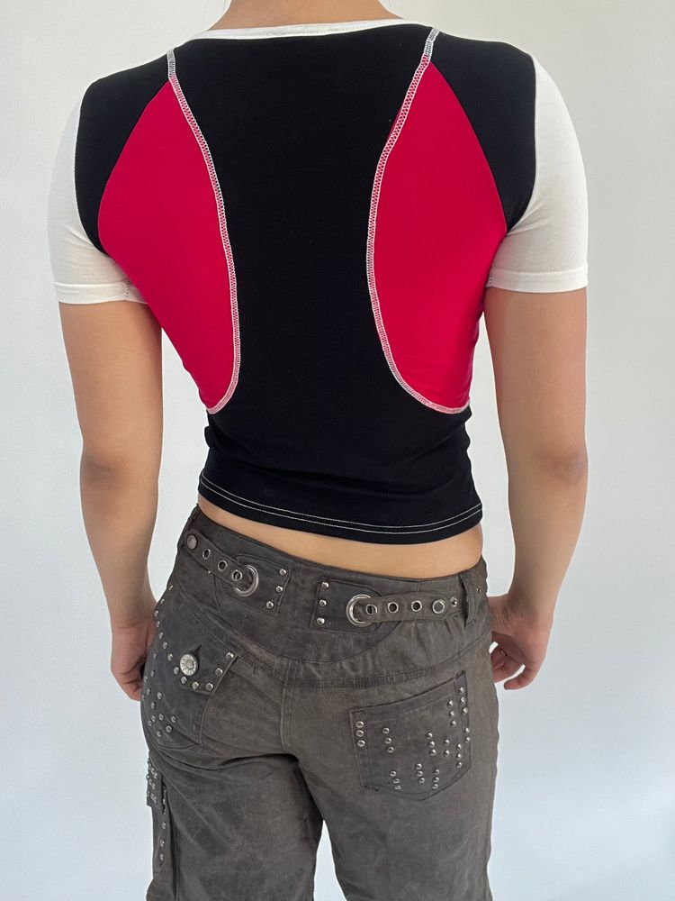 ‼️ | small white pink black splicing t-shirt top 4