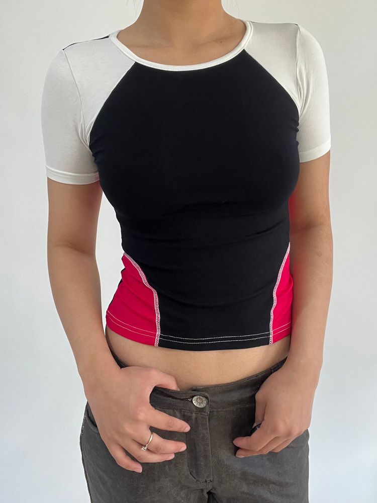 ‼️ | small white pink black splicing t-shirt top 2