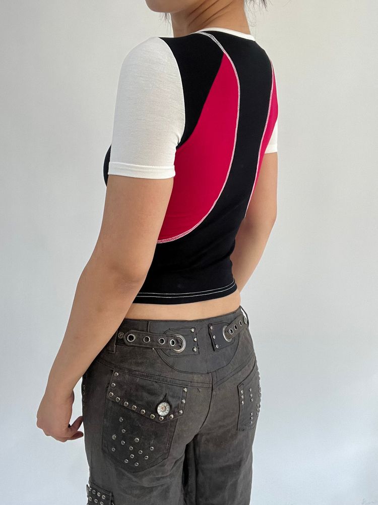 ‼️ | small white pink black splicing t-shirt top 3