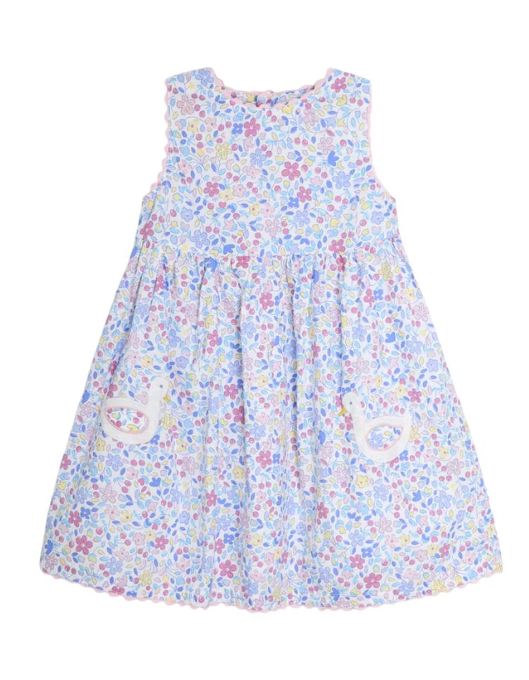 JOJO Maman Bebe Girl's Duck Summer Sleeveless Applique Dress in Pink