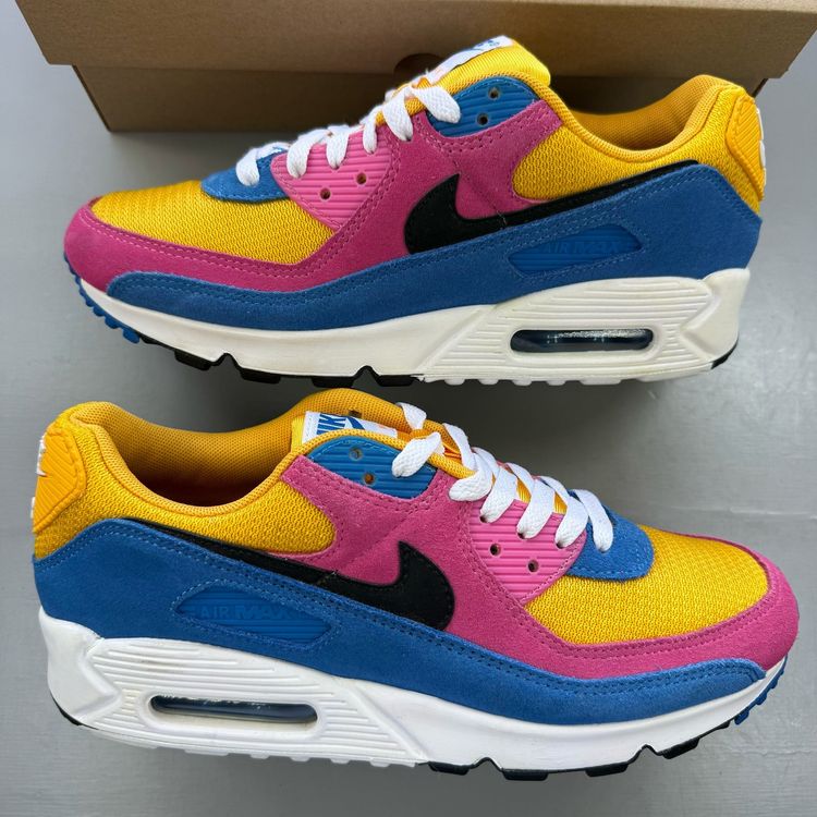 Nike Air Max 90 Size UK 7 Multicolor Suede Yellow Blue Men's Trainers CJ0612-700 image 6