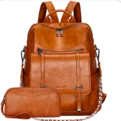 Women's Waterproof Vegan Leather Backpack Set Medium Size Anti-Theft – Elegant Black