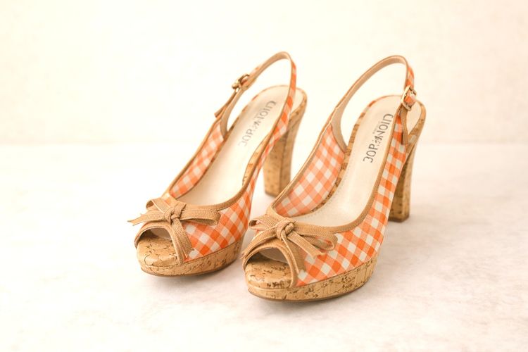 Cafénoir Orange Gingham Peep Toe Slingback Heels