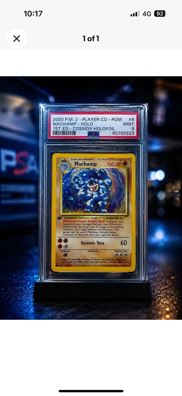 2000 PSA 9 MACHAMP 1ST EDITION HOLO COSMOS HOLOS image 1