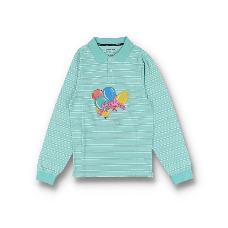 Martine Rose Green Striped Balloons Logo Shrunken LS Polo