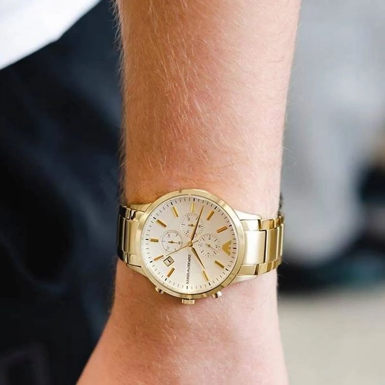 Emporio Armani Men's Watch Stainless Steel Gold Strap With Silver Dial AR11332 Renato 6