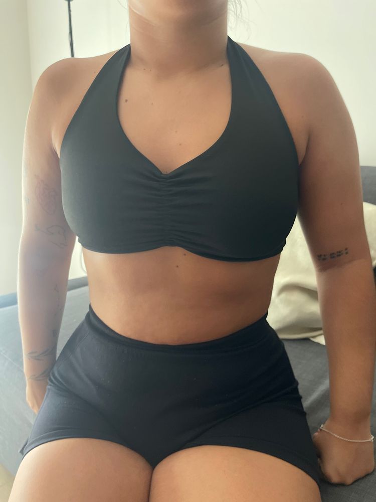 Black Halter Crop Top And Black Shorts Set