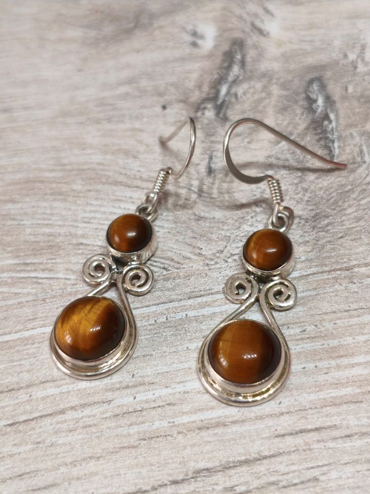 PENDIENTES  plata de Ley 925 - OJO DE TIGRE-