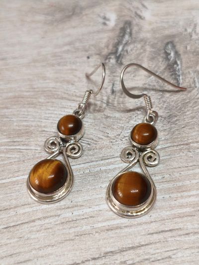 PENDIENTES plata de Ley 925 - OJO DE TIGRE-