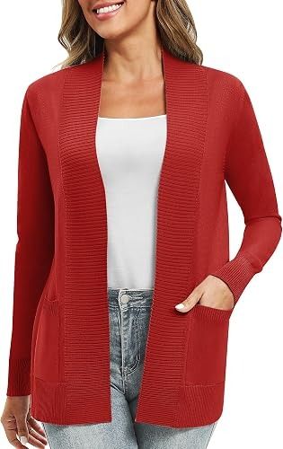 Red Open Front Cardigan Sweater obraz 4