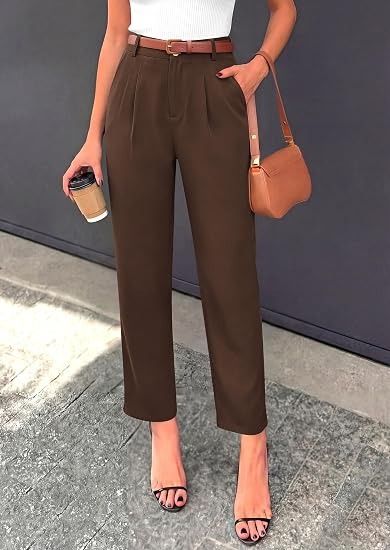 Brown High-Waisted Trousers With Belt 4