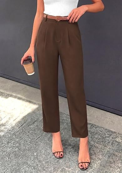 Brown High-Waisted Trousers With Belt