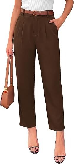Brown High-Waisted Trousers With Belt 2