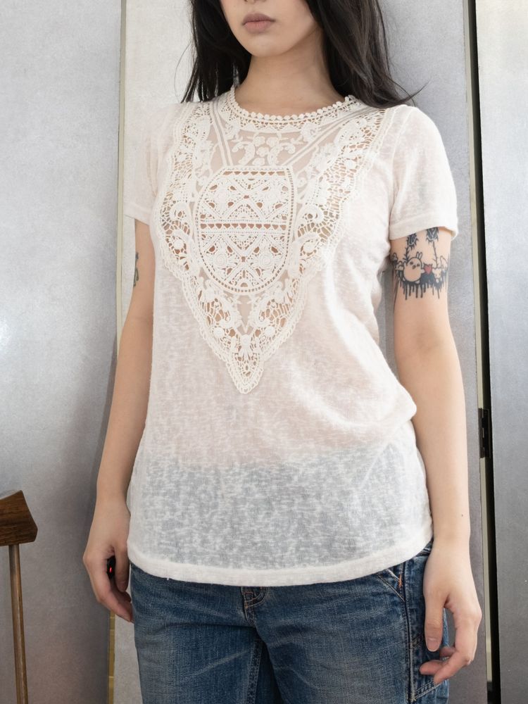IVORY LACE BIB SHORT-SLEEVE TUNIC TOP 5