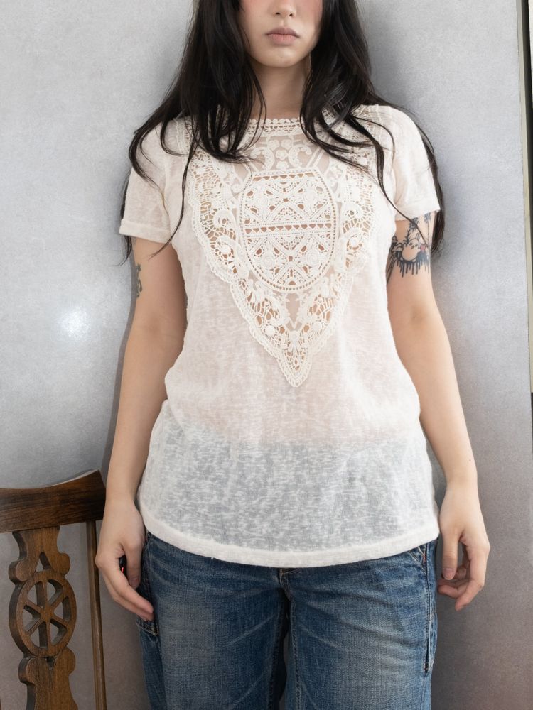 IVORY LACE BIB SHORT-SLEEVE TUNIC TOP 8
