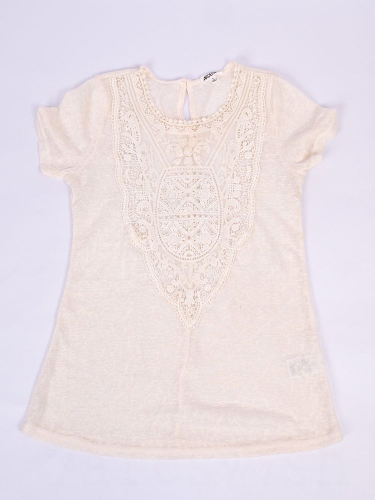 IVORY LACE BIB SHORT-SLEEVE TUNIC TOP